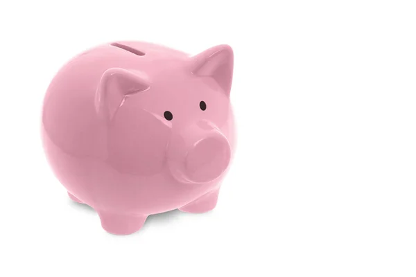 Ceramic pink piggy bank on white background — Stock Photo, Image