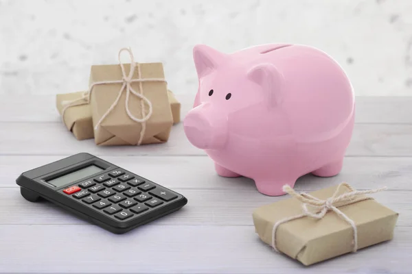 Ceramic pink piggy bank on white background — Stock Photo, Image