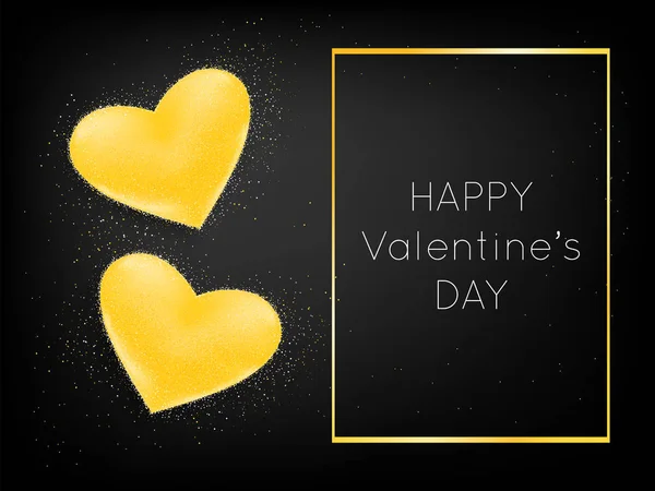 Поздравительная Открытка День Святого Валентина Золотыми Сердцами Блестками Черном Фоне — стоковый вектор