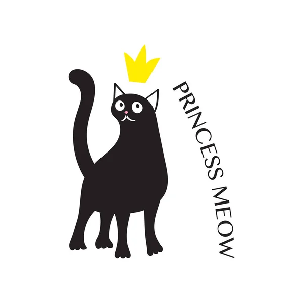 Ute Svart Meow Princess Katt Vit Bakgrund — Stock vektor