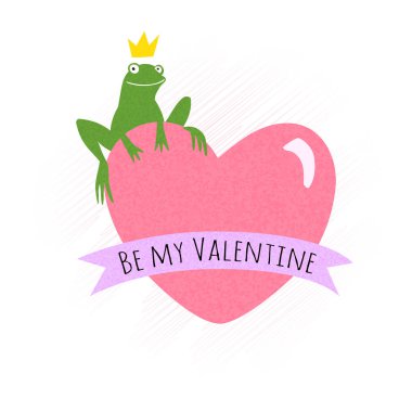 Be my Valentine. Valentine's day greeting card, flyer with cute green frog