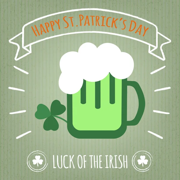 Patrick Day Vektor Illustration Mit Bier Und Klee — Stockvektor