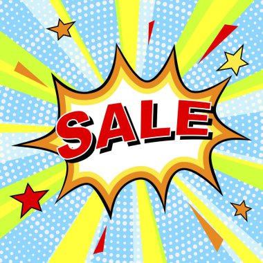 Çizgi roman tarzı satış etiketi. Popüler sanat stil vektör