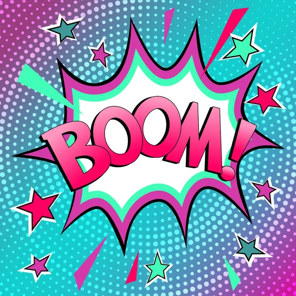 Yazıt Boom ile Comics tarzı satış etiketi. Pop-art tarzı vektör