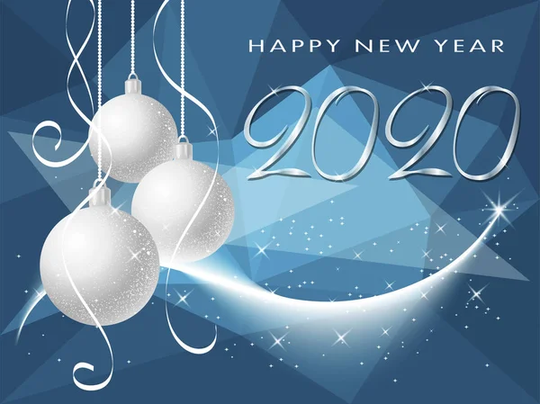Happy New Year 2020 noel topları ile kış tatili tebrik kartı