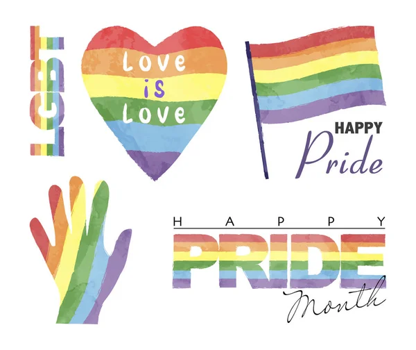Doku ile gökkuşağı renklerde Lgbt ile ilgili semboller kümesi. 
