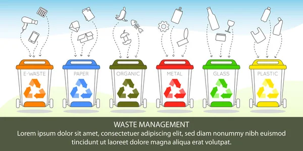 Recipientes Para Lixo Diferentes Tipos Conjunto Latas Lixo Para Produtos —  Vetores de Stock