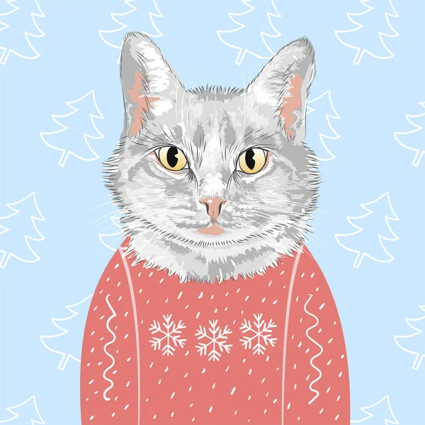 Retrato estilizado de un gato en jersey — Vector de stock