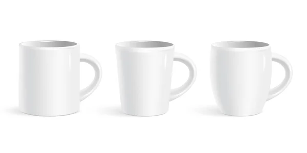 Set Tazas Café Blanco Realistas Aisladas Sobre Fondo Blanco Plantillas — Vector de stock