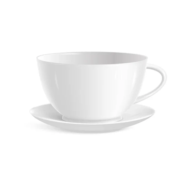 Photo Réaliste Tasse Blanche Isolée Sur Fond Blanc Modèle Vectoriel — Image vectorielle