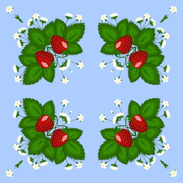 Figure, illustration. Fraises de Bush avec trois baies rouges et fleurs blanches . — Photo