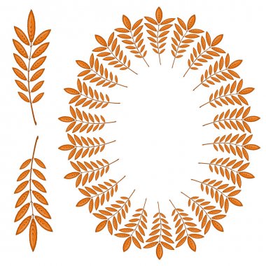 Kırmızı rowan oval bir çerçeve şeklinde bırakır. Tema üzerinde illüstrasyon - altın sonbahar geldi. Düşen yapraklar.