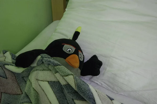 İyi geceler - yastık üzerinde yumuşak oyuncak penguen
