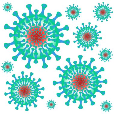 Vektör illüstrasyon - büyütme altında koronavirüs molekülü, kare. Salgın, salgın, hastalık