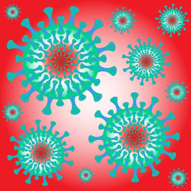 Vektör illüstrasyon - büyütme altında koronavirüs molekülü, kare. Salgın, salgın, hastalık