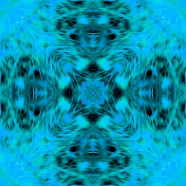 Bilgisayar grafikleri, desen - kaleydoskop, kusursuz gerçeküstü sihirli doku mavinin tonlarında. Fayans kare. Bir site veya blog için arkaplan, tekstil, duvar kağıdı, ambalaj için çizim.