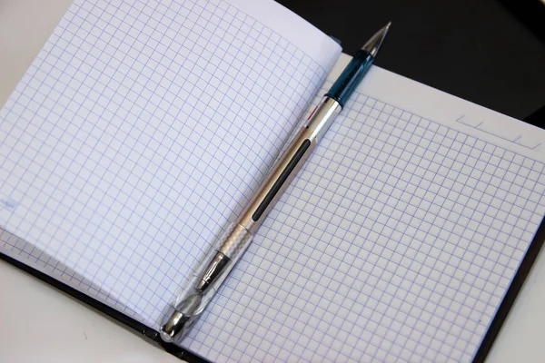Photo Tablet Notebook Pen White Background — Stock Photo, Image