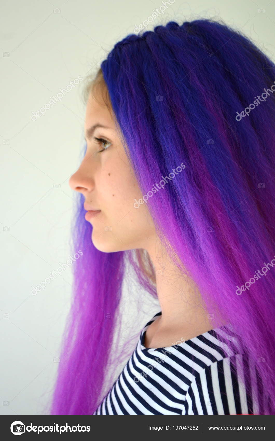Bright Stylish Image Girl Blue Purple Hair Technique Hair