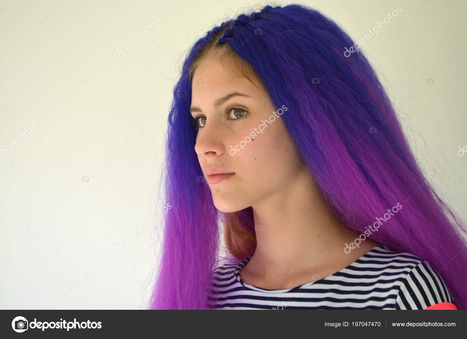 Bright Stylish Image Girl Blue Purple Hair Technique Hair