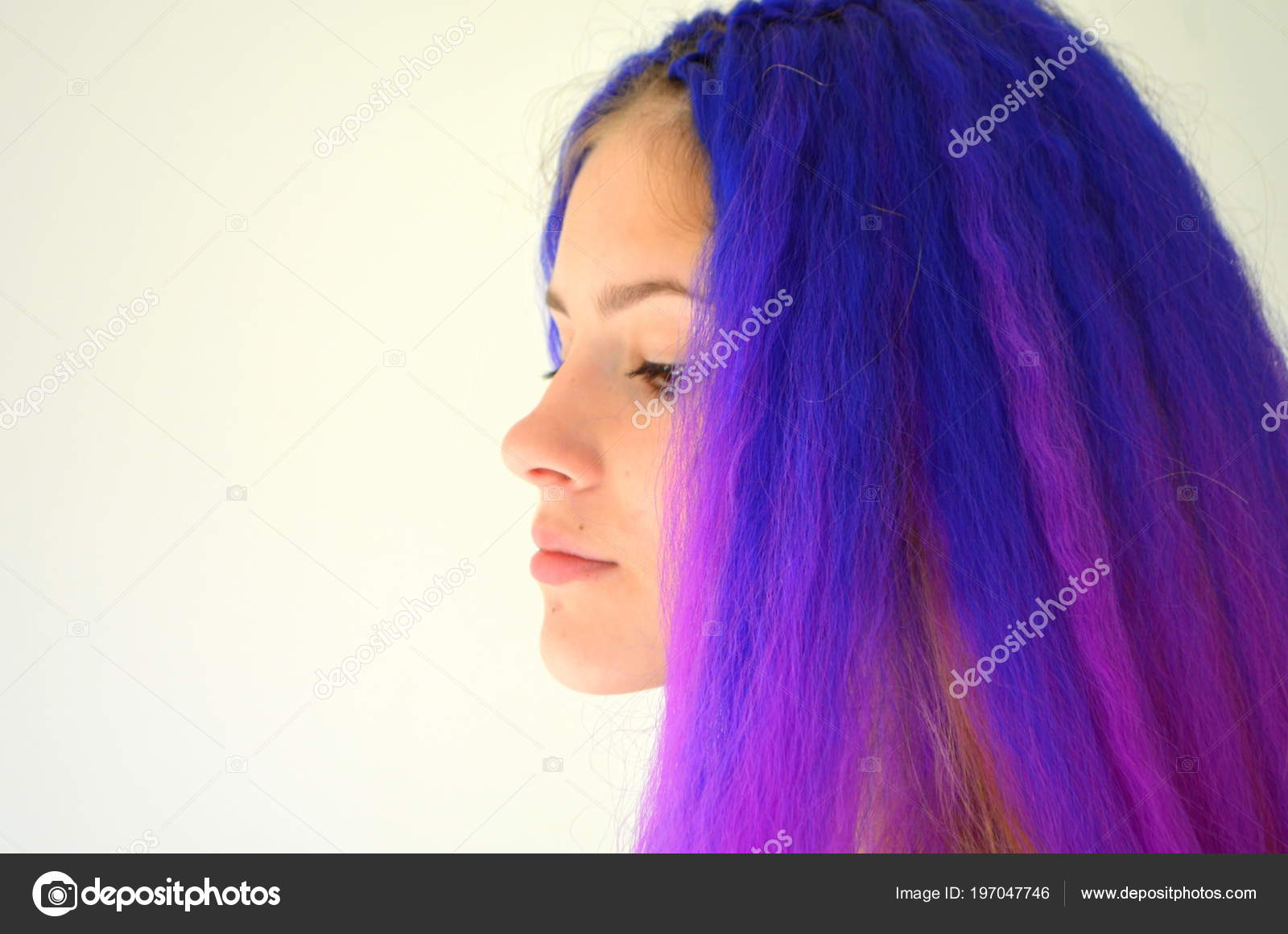 Bright Stylish Image Girl Blue Purple Hair Technique Hair