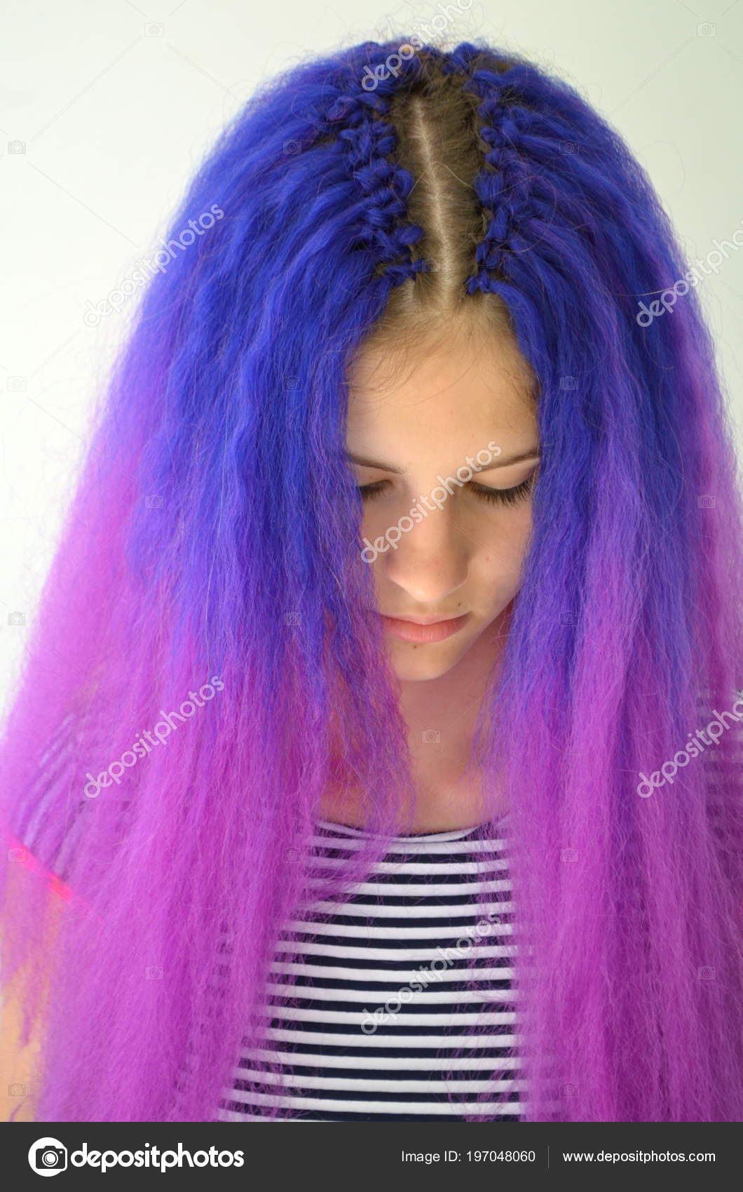Pictures Purple Hair Bright Stylish Image Girl Blue Purple