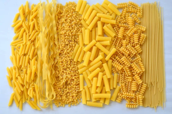 Verschiedene Arten Von Nudeln Nudeln Sind Produkte Aus Mehl Und — Stockfoto