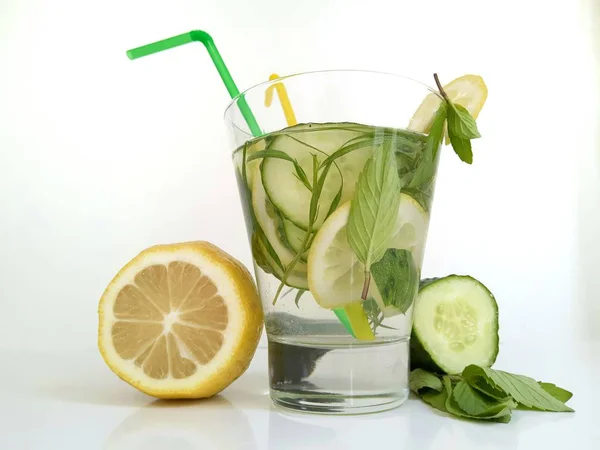 Agua Con Limón Pepino Estilo Vida Saludable — Foto de Stock