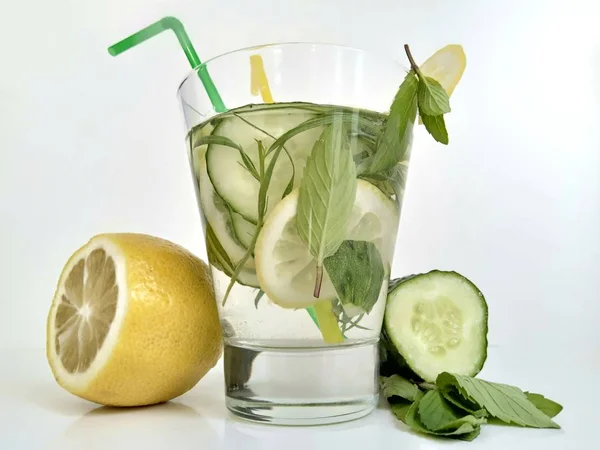 Agua Con Limón Pepino Estilo Vida Saludable — Foto de Stock