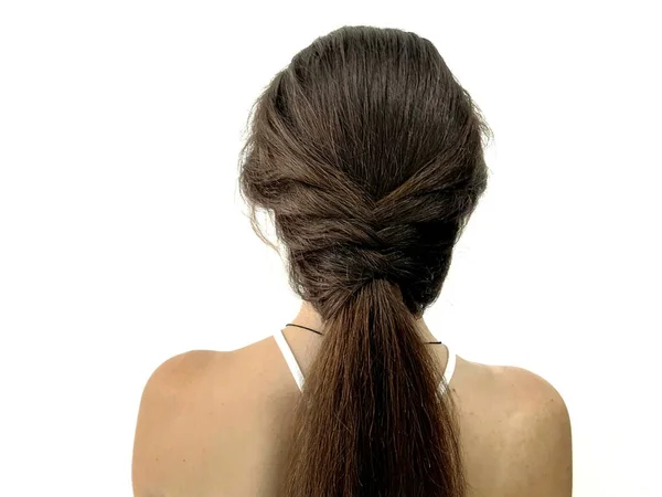 Hairstyle Long Hair Braiding Fishtail — Stock Photo, Image