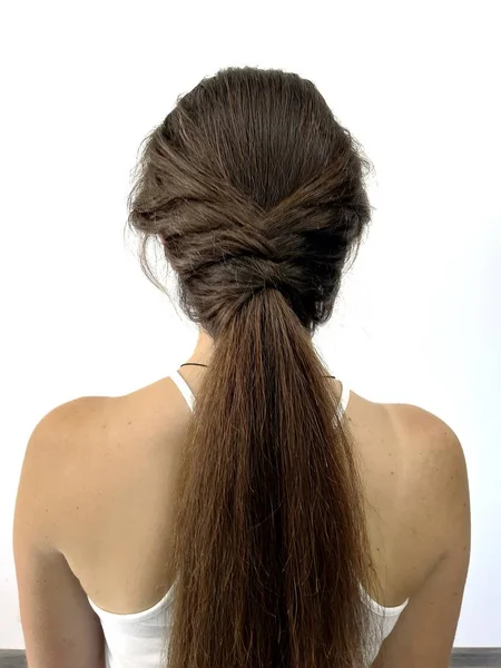 Hairstyle Long Hair Braiding Fishtail — Stock Photo, Image