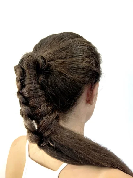 Fryzura Długich Włosach Plecionka Fishtail — Zdjęcie stockowe