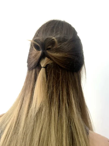 Hairstyle Long Hair Braiding Fishtail — Stock Photo, Image