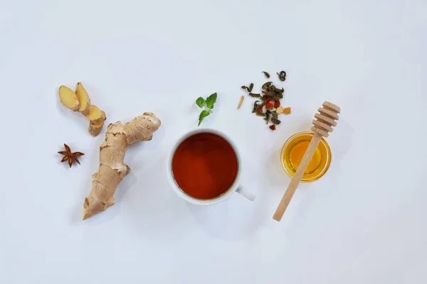 Ingredienti Tisana Allo Zenzero Con Miele Anice Stellato Anice Sano — Foto Stock