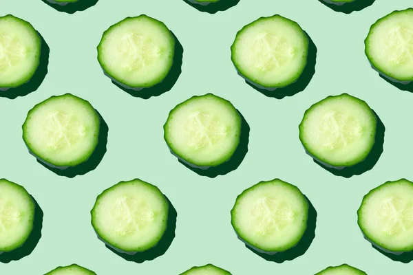 Regular Seamless Pattern Cucumber Slices Pastel Mint Background Photo Collage Stock Kép