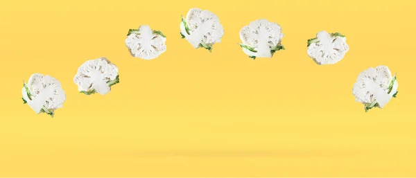 Many Heads Cauliflower Fall Yellow Background Casting Light Shadow Creative — Zdjęcie stockowe