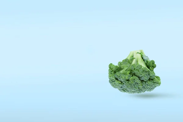 Closeup Broccoli Inverted Soars Air Blue Background Shadow Creative Flying — Stok fotoğraf