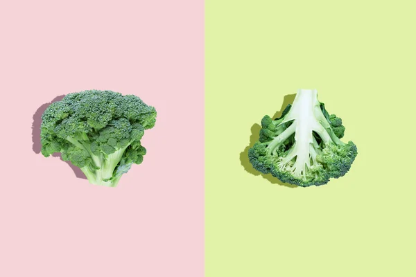 Creatieve Lay Out Van Broccoli Een Heldere Kleur Achtergrond Het — Stockfoto