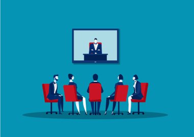 online iş toplantı mavi arka plan vektör illüstratör olan video konferans meslektaşları yapıyor işadamları