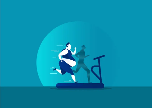 Homem Exercício Com Gordura Transformando Silhueta Fina Para Saúde Fundo — Vetor de Stock