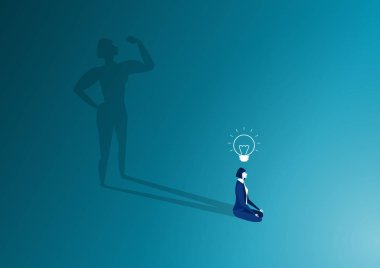 Kadın meditasyon poz ve kadın vücut güçlü gölge oturmak. İş konseptinden sonra rahatlama. Yüksek tam seviyeli enerji pili