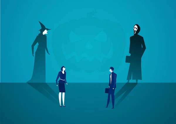 Business Man Woman Casting Shadow Become Witch Ghost Concept Vector — Stock Vector