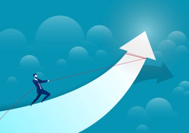 hedef için çubuk grafik üzerinde ok çekerek işadamı illüstrasyon.