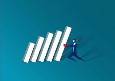 kahraman İşadamı mavi background.vector illüstratör hedef için çubuk grafik iterek.