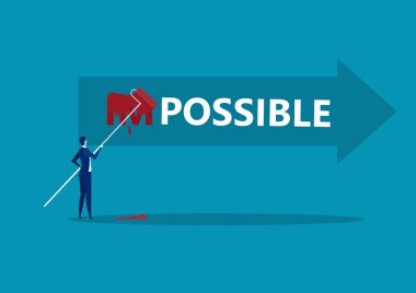 İş adamı, kırmızı mavi arkaplan ile imkansız kelimesini değiştiriyor.