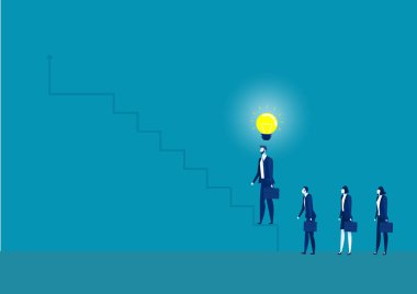 Bir işadamının iş konsepti illüstrasyon merdiven basarak fikir var