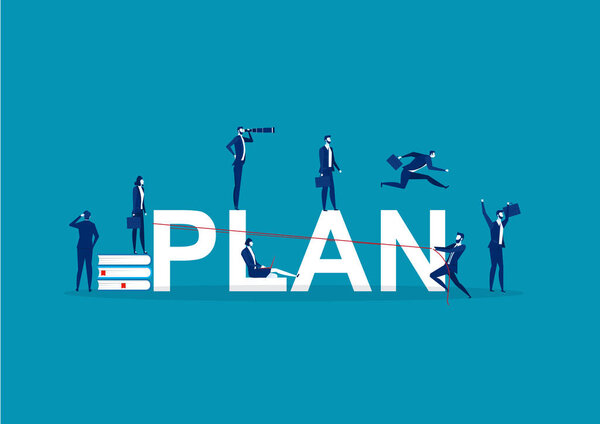 PLAN. Concept with people, Flat vector illustration. on blue background.