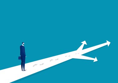 Yeni bir konsept. Maceralar ve fırsatlar başlıyor. İş adamı açık havada yolda. resimleme