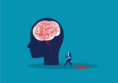 iş çekme ipi insan kafasındaki karmaşık çizgiler, vektör illüstrasyonu