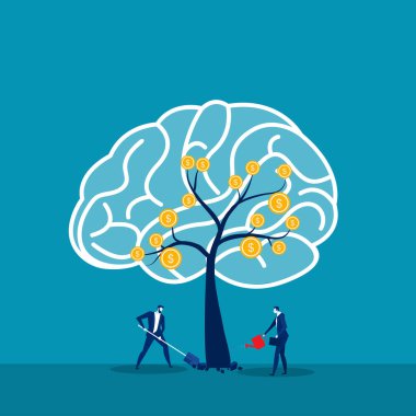 Ağaçları sulayan işadamı, büyüme zihniyeti kavramı taşıyıcı düşünüyor.