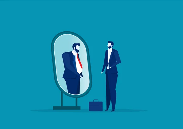 Hombre Negocios Mirando Espejo Viéndose Mismos Como Una Persona Gorda — Vector de stock